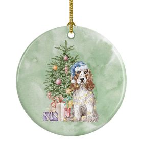 Cocker Spaniel English Red White Christmas Presents and Tree Ceramic Ornament Christmas Tree Hanging Decorations for Home Christmas Holiday, Part