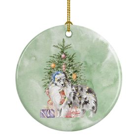 Sheltie Blue Merle Christmas Presents and Tree Ceramic Ornament Christmas Tree Hanging Decorations for Home Christmas Holiday, Party, Gift, 3 in