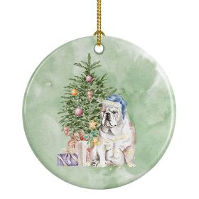 Bulldog, English Bulldog Christmas Presents and Tree Ceramic Ornament Christmas Tree Hanging Decorations for Home Christmas Holiday, Party, Gift,