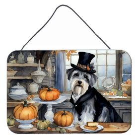 NEW Schnauzer Fall Kitchen Pumpkins Wall or Door Hanging Prints Aluminum Metal Sign Kitchen Wall Bar Bathroom Plaque Home Decor, 8HX12W, Multicol