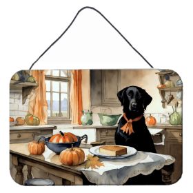 NEW Black Lab Fall Kitchen Pumpkins Wall or Door Hanging Prints Aluminum Metal Sign Kitchen Wall Bar Bathroom Plaque Home Decor, 8HX12W, Multicol