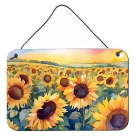NEW Kansas Sunflowers in Watercolor Wall or Door Hanging Prints Aluminum Metal Sign Kitchen Wall Bar Bathroom Plaque Home Decor, 8HX12W, Multicol