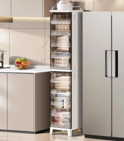 7.87*9.96*52.76inch Narrow Gap Folding Storage Cabinet Plastic Magnetic Door Storage Organizer Cabinet for Bathroom Toilet Living Room Bedroom Small S