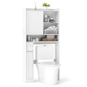 Over-The-Toilet Storage Cabinet (White) - 1 Top Shelf + 2 Enclosed Cabinets + Toilet Paper Holder, 32.5"x10"x67.5" Size