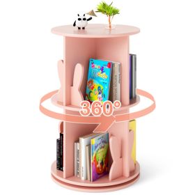 2-Tier Kids Rotating Bookshelf - 360° Display for Books/Toys, Bunny Baffles + Child-Friendly Height, 22 lbs Net Weight