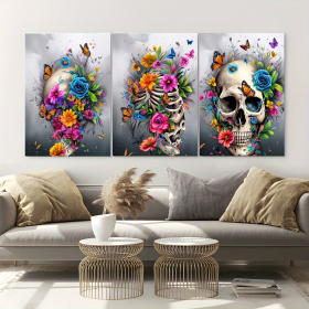 3 Pieces Skull Art Canvas Painting - Framed Contemporary Abstract Minimalist Artwork For Living Room Bedroom Bathroom--Selling On Temu Is Prohibi (Option: 36x24inch)