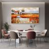 Hand Painted Oil Painting Abstract Village Oil Painting on Canvas Large Wall Art Original Minimalist Orange Landscape Art Custom Painting Boho Living