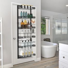 10LBS Loading 6-Tier Over the Door Pantry Organizer, Large Metal Door Spice Rack (Color: Black)