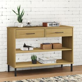 Console Cabinet with Metal Legs Brown Solid Wood Pine OSLO (Color: Brown)