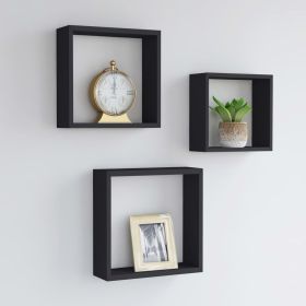 Wall Cube Shelves 3 pcs Black MDF (Color: Black)