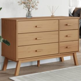 Drawer Cabinet OLDEN Brown Solid Wood Pine (Color: Brown)