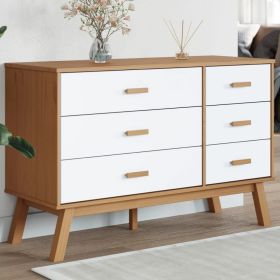 Drawer Cabinet OLDEN White and Brown Solid Wood Pine (Color: White)