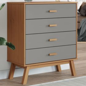 Drawer Cabinet OLDEN Gray and Brown Solid Wood Pine (Color: Gray)