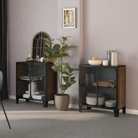 Storage Cabinets 2 pcs Rustic Brown 28.3"x14.2"x32.3" Metal and MDF (Color: Brown)