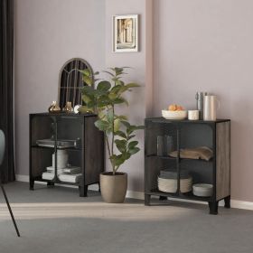 Storage Cabinets 2 pcs Gray 28.3"x14.2"x32.3" Metal and MDF (Color: Grey)