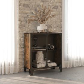 Storage Cabinet Rustic Brown 28.3"x14.2"x32.3" Metal and MDF (Color: Brown)