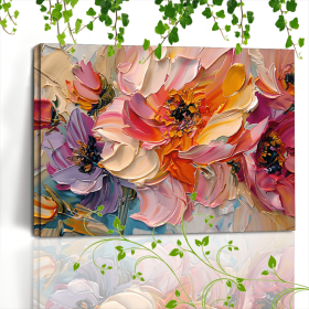 1pc Vibrant Floral Canvas Art With Wooden Frame - Textured Pastel Flowers, Abstract Blossom Arrangement For Home & Office Decor, Ideal For Living (Option: 32x16in)